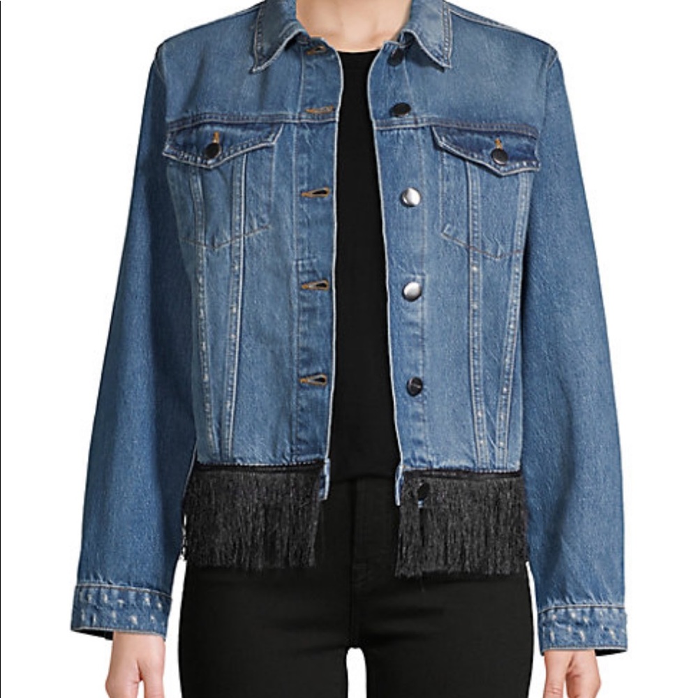 NWT FRAME Button-Front Denim Jacket w/ Fringe